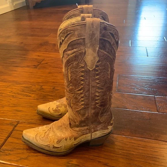 Corral Light Tan Snip Toe Cowboy Cowgirl Boots 7.5 Item # 112 - Picture 4 of 9